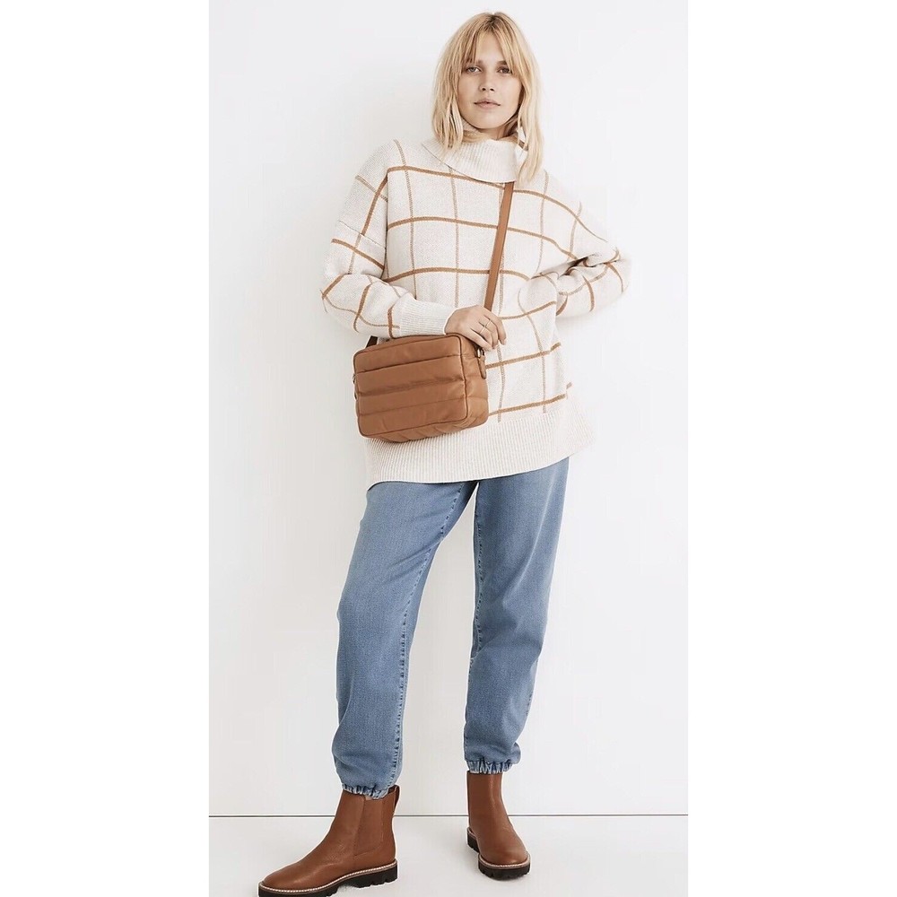 Madewell Pearldale Turtleneck Sweater XL Oversized Windowpane Print Cotton Wool*